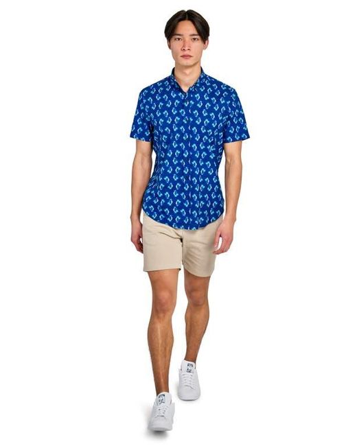 Con.struct Blue Slim Fit 4-Way Stretch Short Sleeve Button-Up Shirt Slim Fit 4-Way Stretch Short Sleeve Button-Up Shirt for men