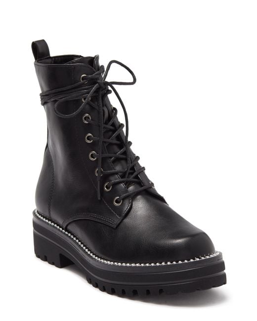 Catherine Malandrino Ball Stud Lace-up Combat Boot In Black/black Smooth At Nordstrom Rack