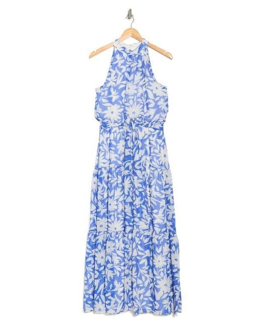 Donna Ricco Women's Blue Floral Sleeveless Tiered Chiffon Maxi Dress -  coffeafoods.com