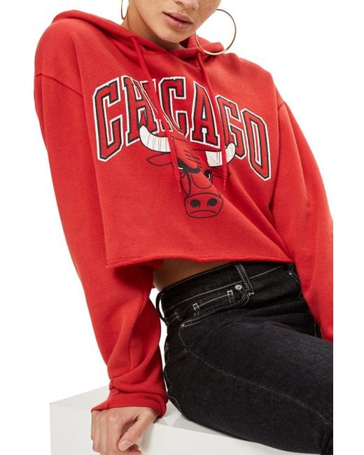 TOPSHOP X Unk Chicago Bulls Crop Hoodie in Red | Lyst