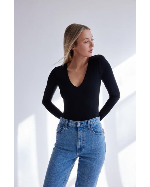 Open Edit Gray Smooth Edit V-Neck Bodysuit