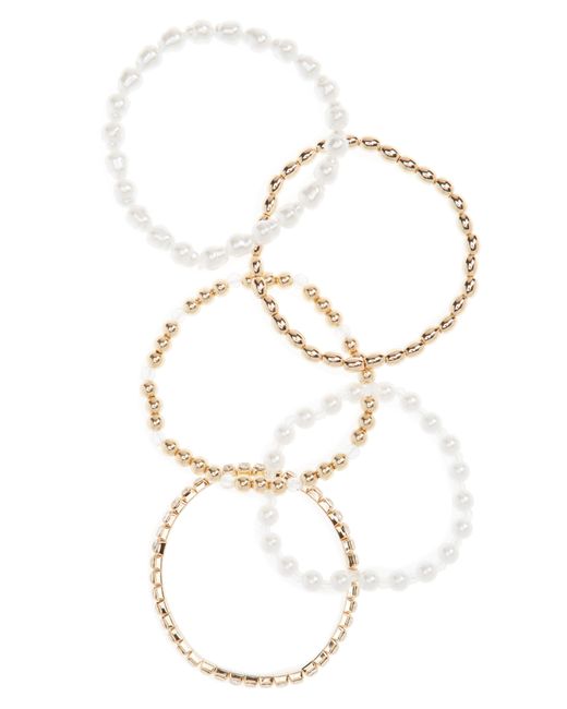 Leith White Set Of 5 Imitation Pearl & Beaded Stretch Bracelets
