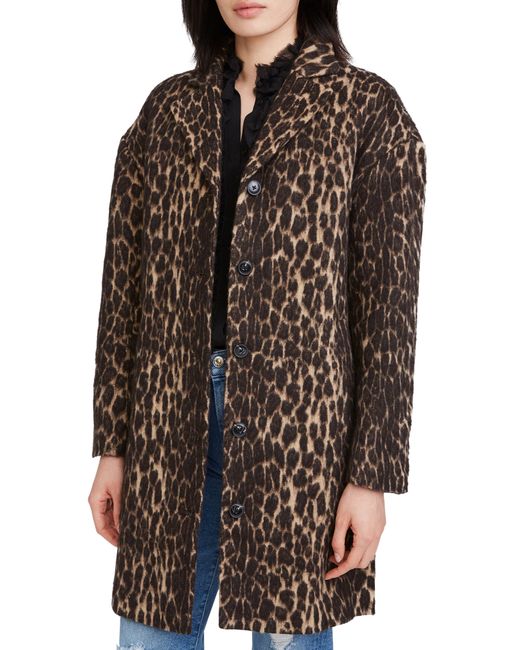 7 For All Mankind Brown Animal Print Longline Coat