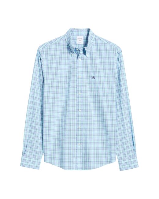Brooks Brothers Blue Regular Fit Spring Check Cotton Dress Shirt for men