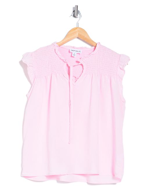 FOR THE REPUBLIC Pink Smocked Ruffle Top