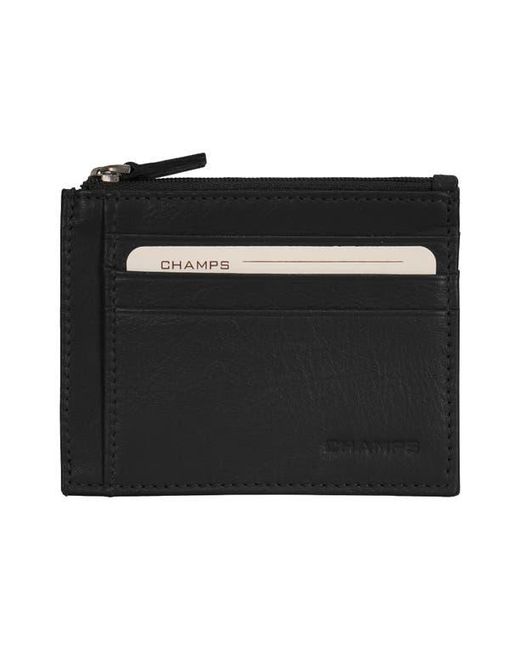 CHAMPS Black Zip Leather Card Case for men