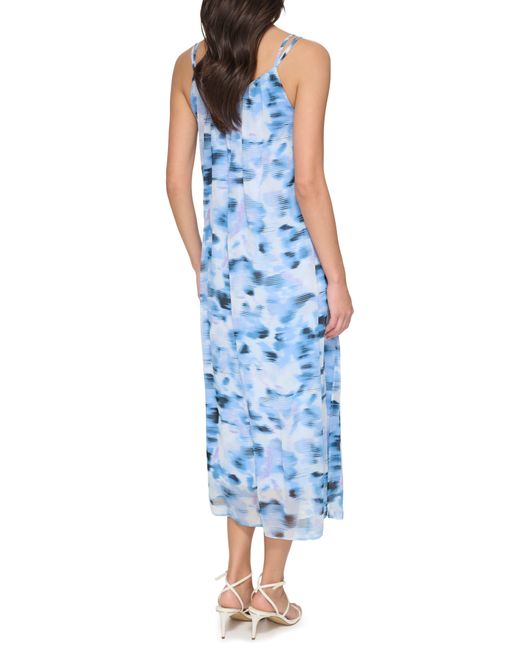 DKNY Blue Print Chiffon Maxi Dress