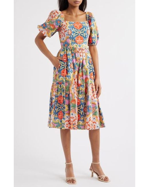 vince square neck midi dress Seamed Cotton-Blend Square-Neck Dress in Dresses