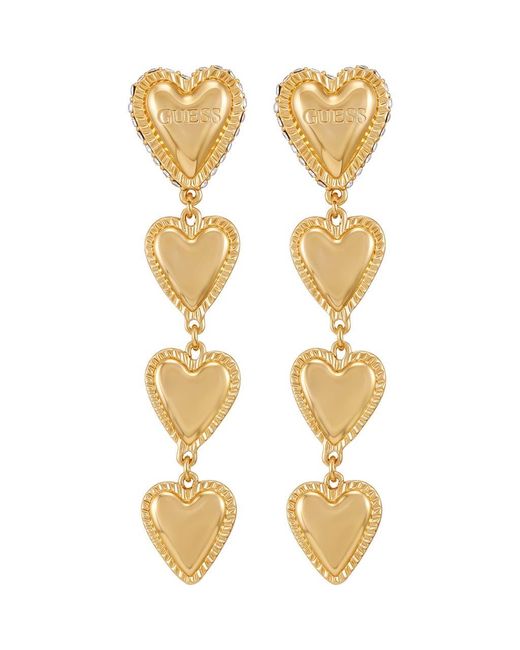 Guess Metallic Heart Pavé Drop Earrings