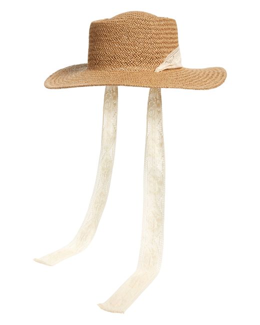 BP. White Lace Tie Straw Boater Hat