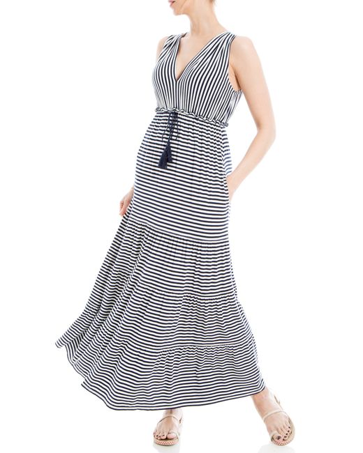 Max Studio Gray Stripe Tiered Maxi Dress