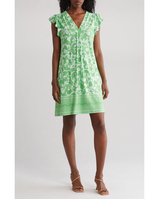 1.STATE Green Paisley Border Print Dress