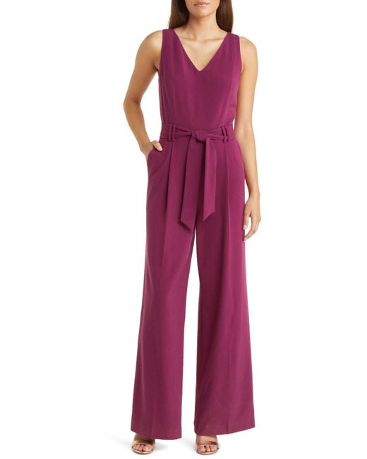 Tahari tie waist crepe jumpsuit deals