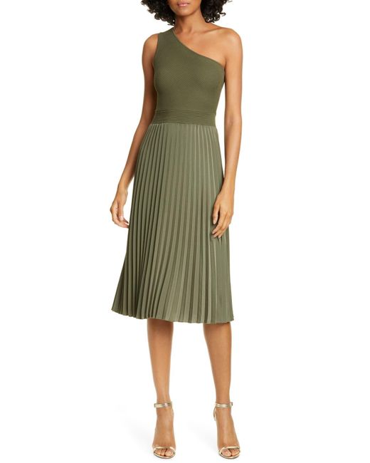 Ted Baker Green Miriom Mixed Media One-shoulder Dress