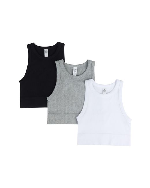 90 Degrees Black 3-pack Seamless Ribbed Crop Tank Tops