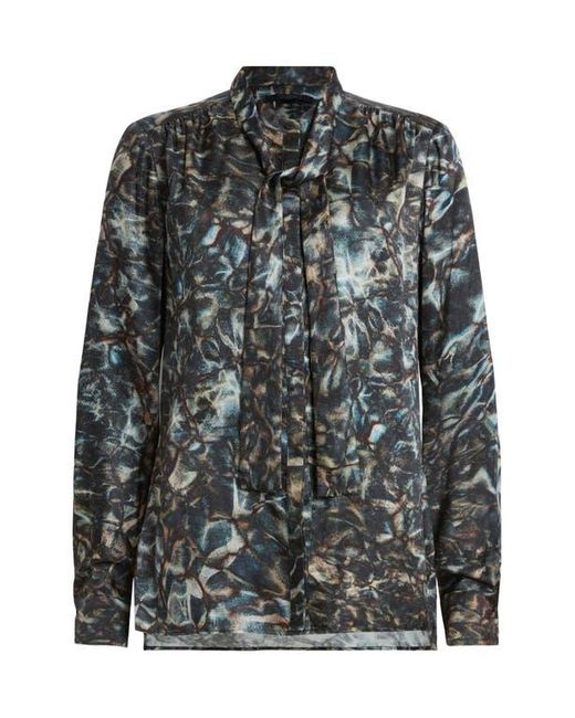 AllSaints Black Toni Caladesi Tie Neck Button-Up Shirt