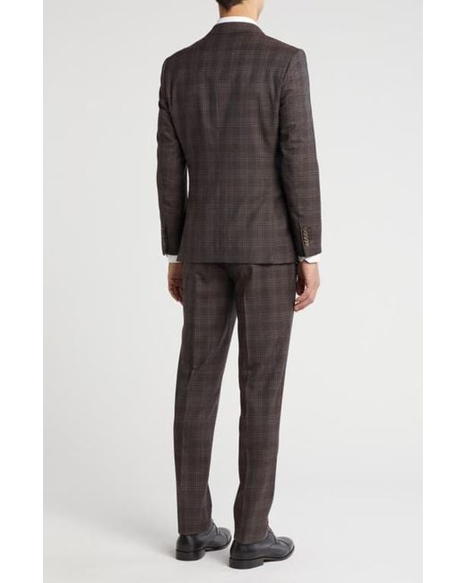 English Laundry Gray Plaid Trim Fit Notch Lapel Wool Blend Two-Piece Suit for men