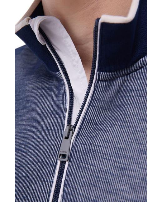 Bugatchi Blue Quarter Zip Performance Pullover for men