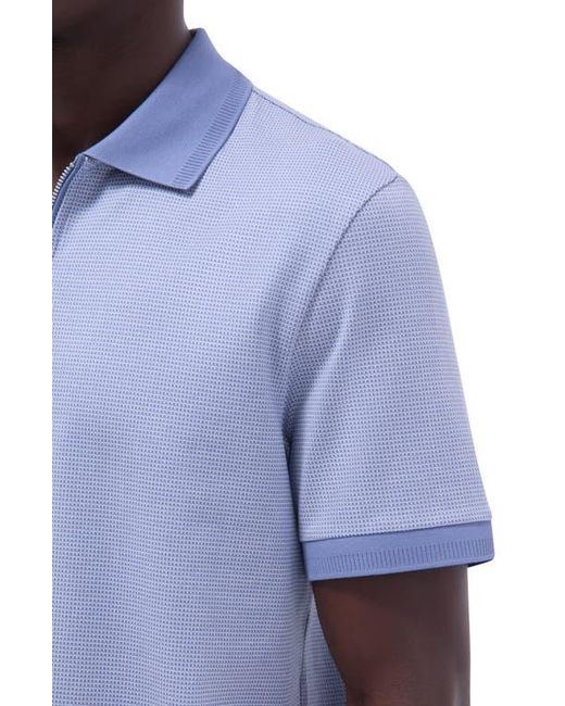 Bugatchi Blue Contrast Trim Zip Polo for men