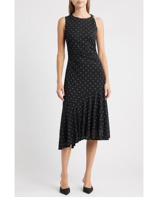 Rails Daija Polka Dot Sleeveless Asymmetric Midi Dress in Black
