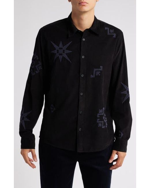 Wax London Black Geometric Pattern Corduroy Button-Up Shirt for men