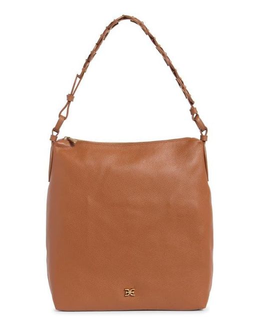 Sam Edelman Brown Bay Chain Link Pebbled Leather Hobo Bag