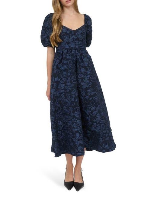 AUGUST SKY Sweetheart Puff Sleeve Midi Dress in Blue | Lyst