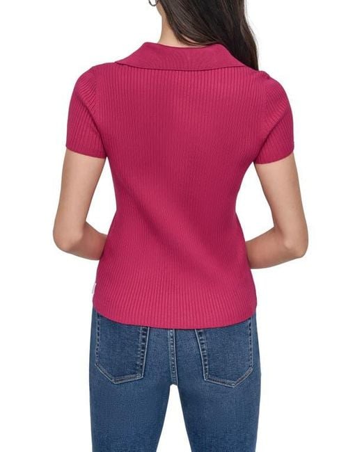 DKNY Red Short Sleeve Rib Polo Sweater