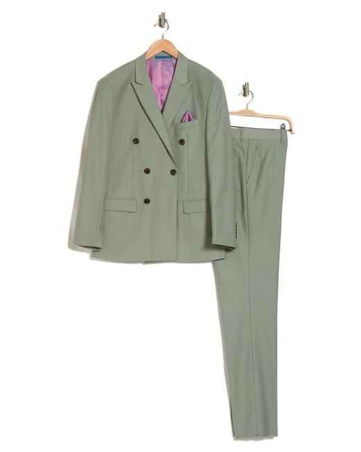 Gino Vitale Green Slim Fit Solid Double Breasted Suit for men