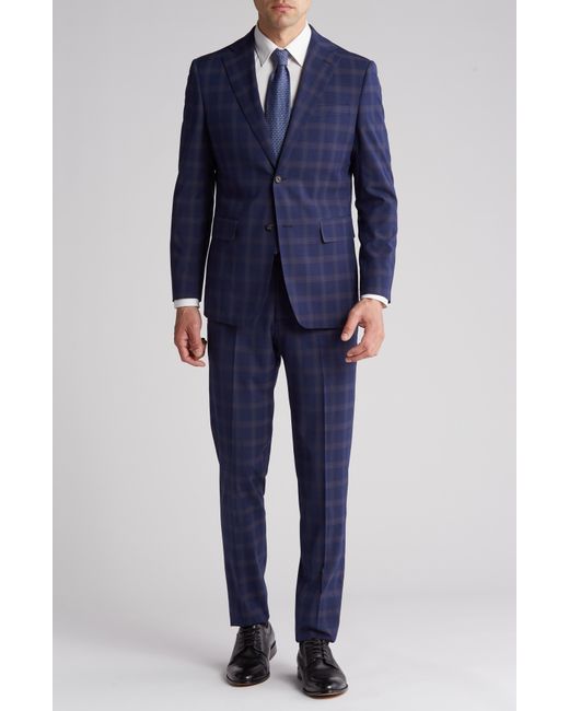 English Laundry Blue Plaid Trim Fit Notch Lapel Two-piece Suit for men