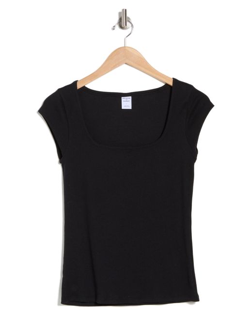 Melrose and Market Black Cap Sleeve Cotton Blend T-shirt