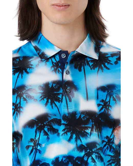 Bugatchi Blue Hendrix Digital Palm Tree Print Cotton Polo for men