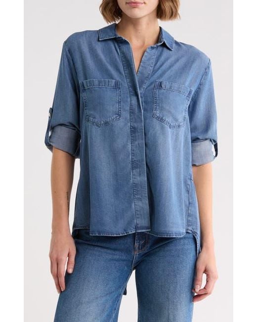Bella Dahl Blue Split Back Button Down Shirt