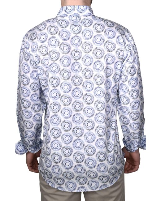 Vintage 1946 Blue Modern Fit Geo Print Stretch Button-up Shirt for men