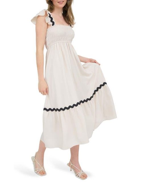 AUGUST SKY Natural Wavy Ribbon Tiered Midi Dress