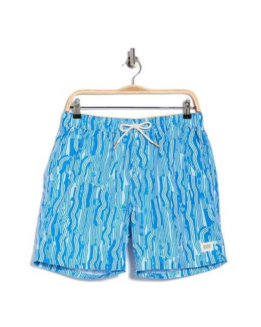 Scotch & Soda Blue Print Mid Length Swim Trunks for men