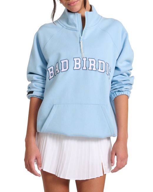 BAD BIRDIE Blue Intramural Quarter Zip Fleece Pullover for men