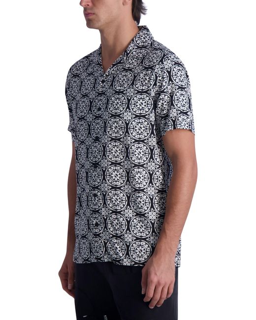 Karl Lagerfeld Gray Medallion Paisley Print Short Sleeve Shirt for men