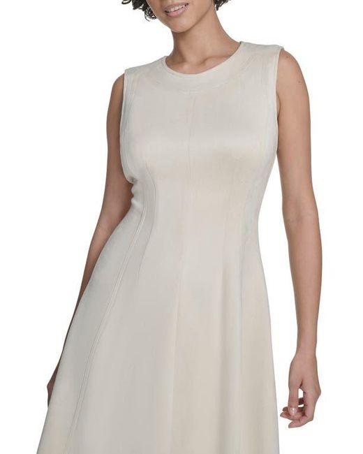 Calvin Klein Natural Faux Suede Midi A-Line Dress