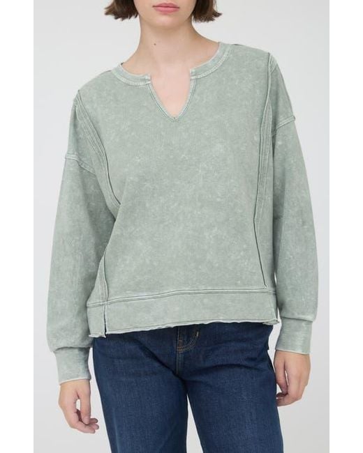Blu Pepper Green Split Neck Long Sleeve Shirt