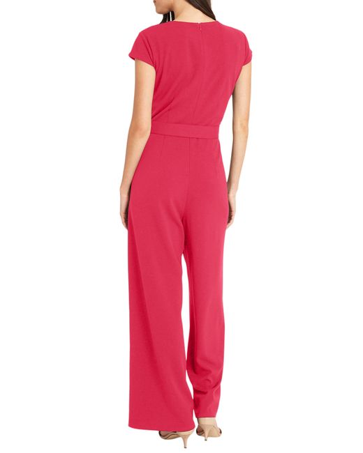 Maggy London Red Cap Sleeve Belted Jumpsuit