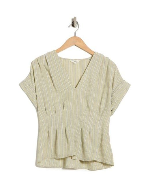Max Studio Natural Pleated V-Neck Top