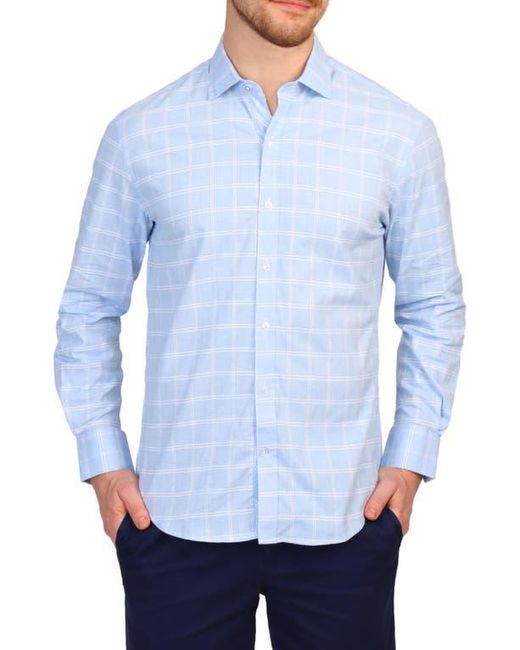 Tailorbyrd Blue Windowpane Stretch Cotton Button Down Shirt for men