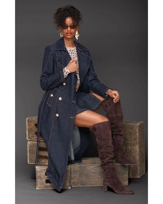 Avec Les Filles Blue Belted Utility Denim Trench Coat