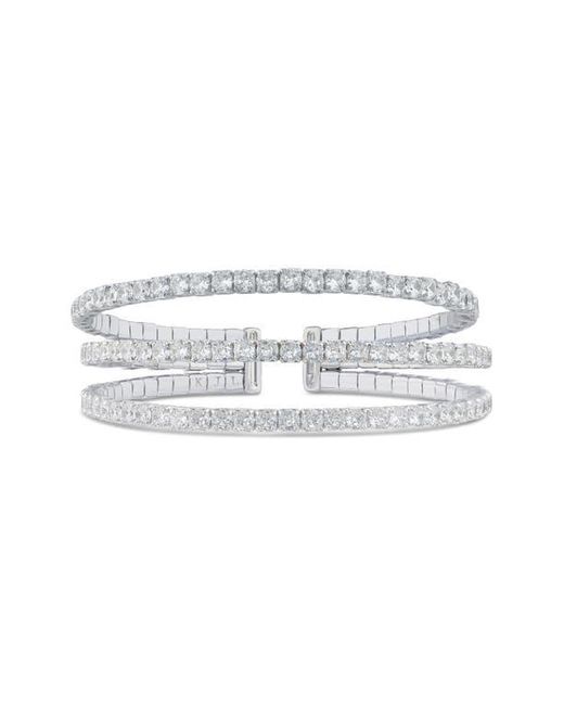 CZ by Kenneth Jay Lane White Cubic Zirconia Triple Row Flex Cuff Bracelet