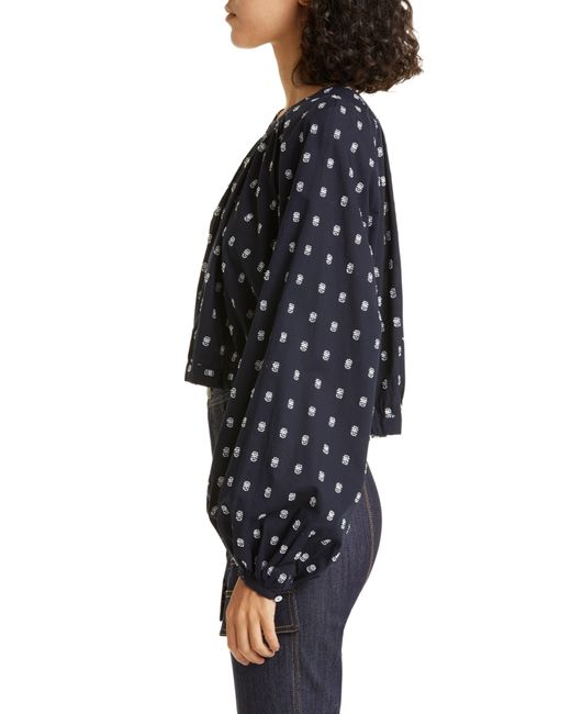 Cinq À Sept Black Embroidered Balloon Sleeve Cotton Top