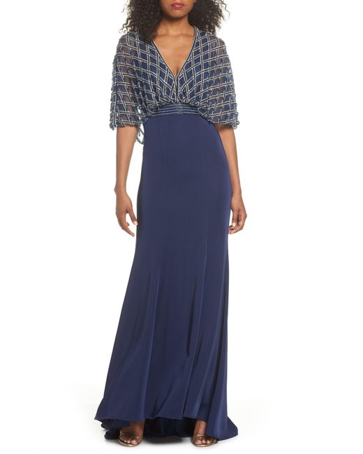 mac duggal beaded cape gown