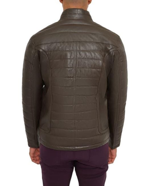 PINOPORTE Brown Quilted Leather Jacket for men