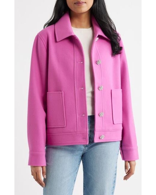 Cece Pink Jewel Button Flannel Jacket