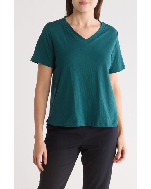 Eileen Fisher Green V-neck Organic Cotton T-shirt